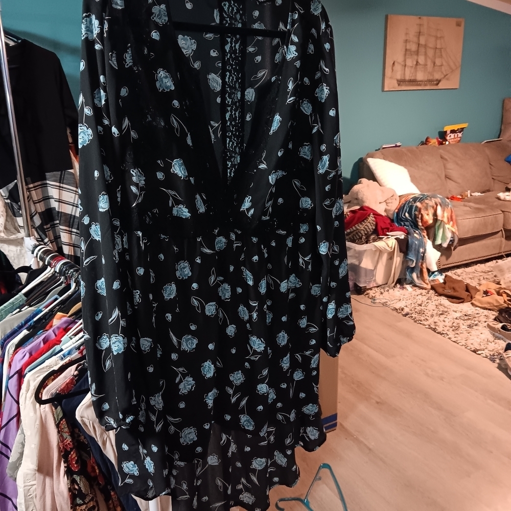 Torrid Floral Black and Blue Dress - Picture 2 of 8